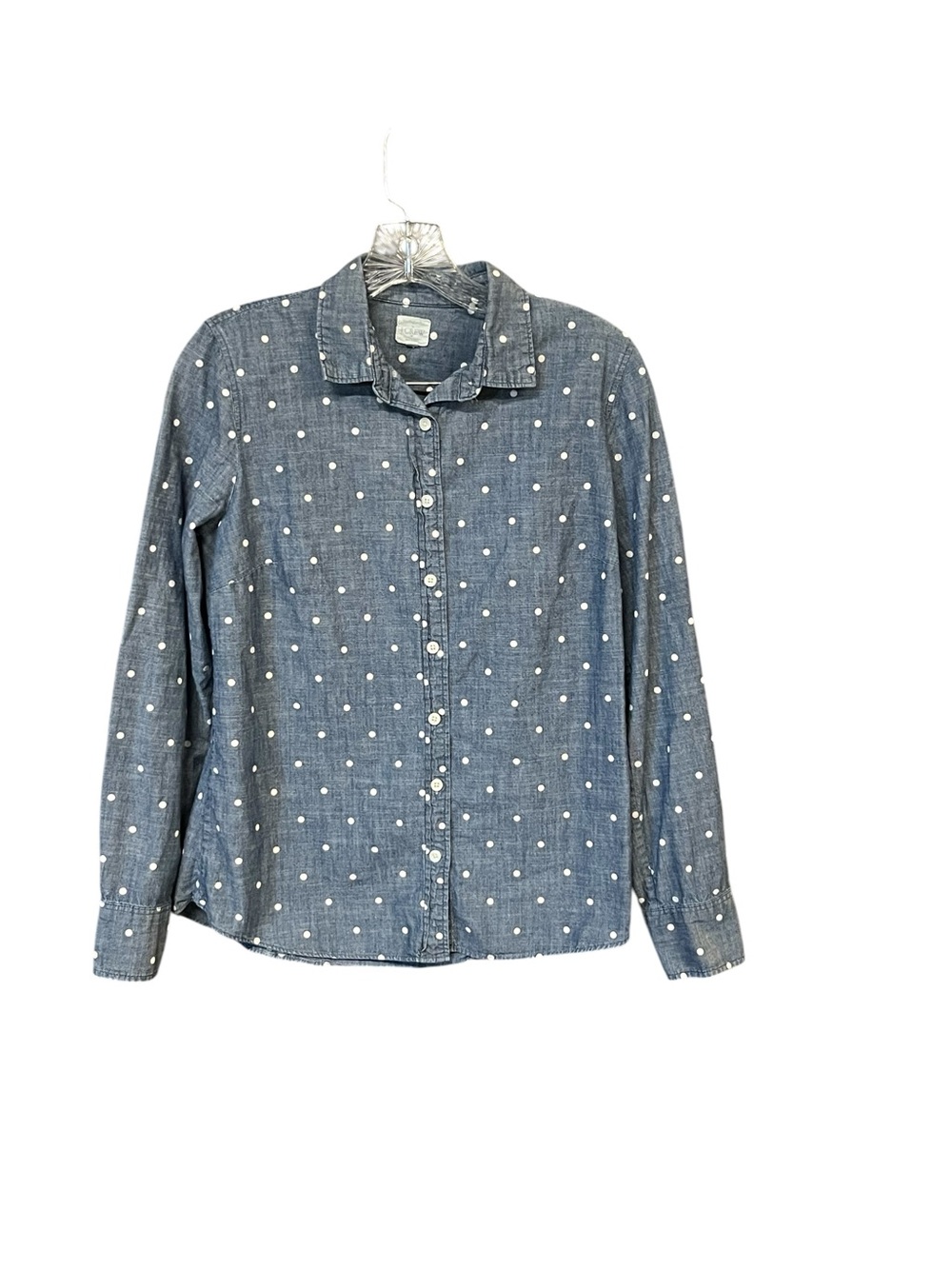 J. Crew Factory Blue Chambray Polka Dot Button Front Shirt Size S 100% Cotton